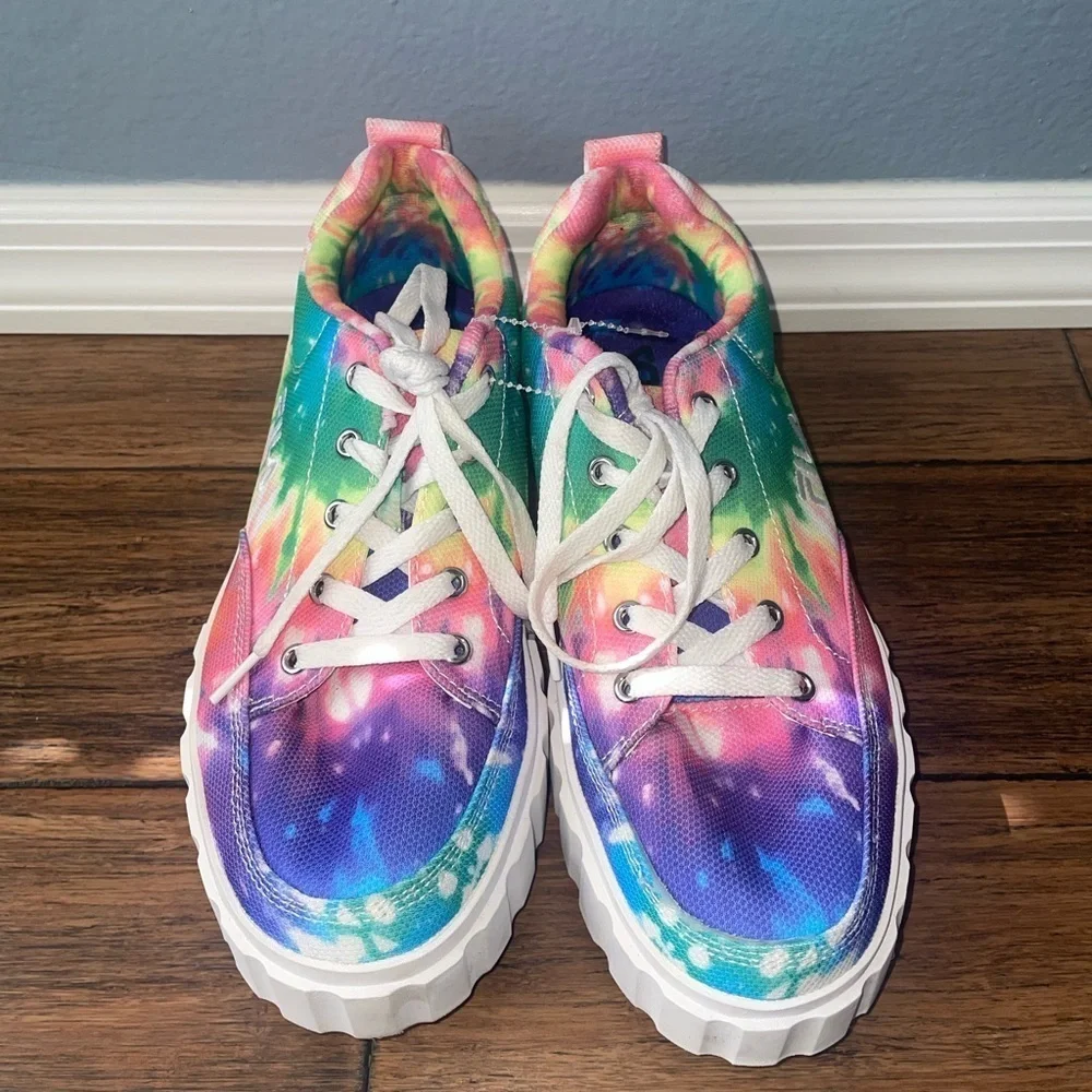 tie dye🌈sneakers Rainbow sneakers platform pride chunky paint splatter sneakers